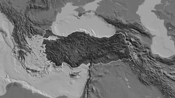 Närbild Turkiyes Gränsområde Med Ett Mörkt Överdrag Tvåvåningskarta Huvudpunkt Skissera — Stockfoto