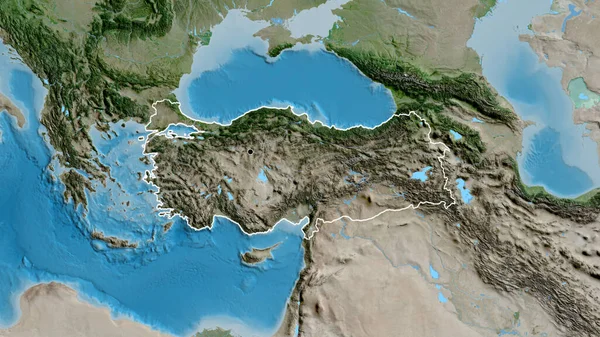 Nahaufnahme Des Türkischen Grenzgebiets Auf Einer Satellitenkarte Kapitalpunkt Umrisse Rund — Stockfoto
