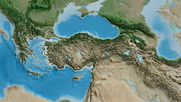 Primer Plano Zona Fronteriza Turkiye Mapa Satelital Punto Capital Esquema — Foto de Stock