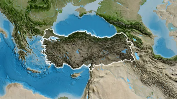 Turkiye边境地区的特写镜头 用卫星地图上的黑暗覆盖突出显示 资本点 风靡全国 — 图库照片