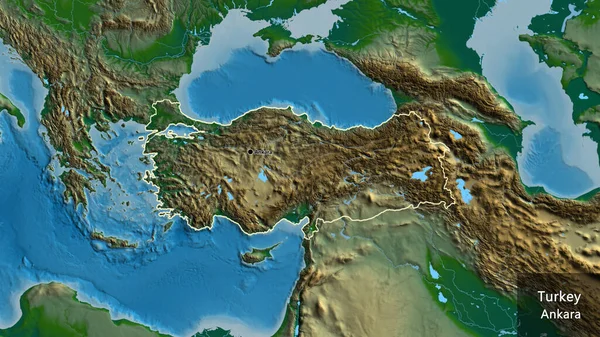 Primer Plano Zona Fronteriza Turkiye Mapa Físico Punto Capital Esquema — Foto de Stock