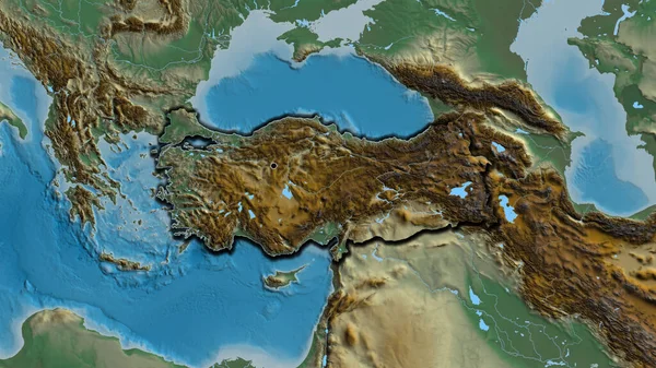Primer Plano Zona Fronteriza Turkiye Mapa Relieve Punto Capital Bordes — Foto de Stock