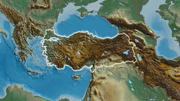 Close Área Fronteira Turkiye Mapa Alívio Ponto Capital Brilho Torno — Fotografia de Stock