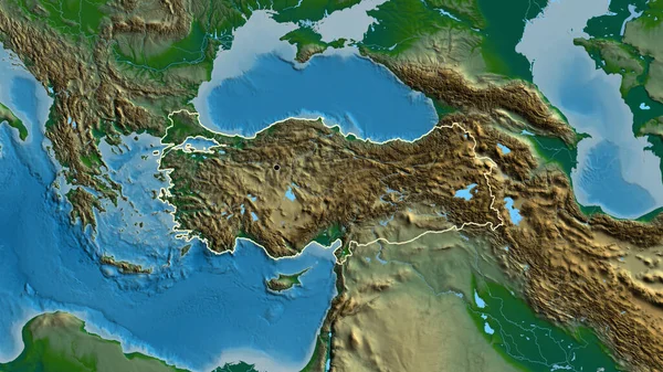 物理的な地図上のトルコ国境地域のクローズアップ 資本ポイント 全国の概要 — ストック写真
