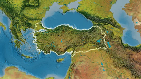 Close Turkiye Border Area Topographic Map Capital Point Glow Country — Stock Photo, Image