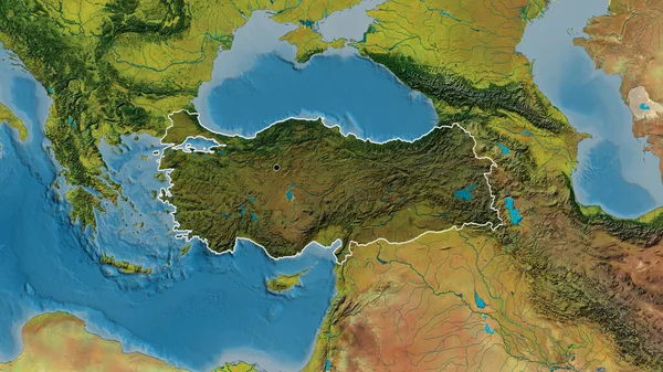 Крупним Планом Висвітлюється Прикордонна Зона Туреччини Темним Накладанням Топографічну Карту — стокове фото