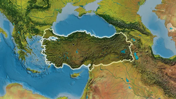Närbild Turkiyes Gränsområde Med Ett Mörkt Överdrag Topografisk Karta Huvudpunkt — Stockfoto