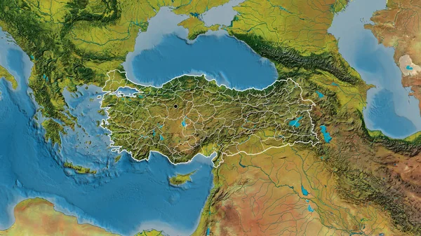在地形图上对Turkiye边境地区及其区域边界进行密切监视 资本点 国家形貌概述 — 图库照片