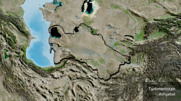 Primo Piano Della Zona Frontiera Del Turkmenistan Una Mappa Satellitare — Foto Stock