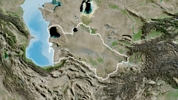 Zbliżenie Granicy Turkmenistanem Zdjęciu Satelitarnym Yahoo Główny Punkt Blask Wokół — Zdjęcie stockowe