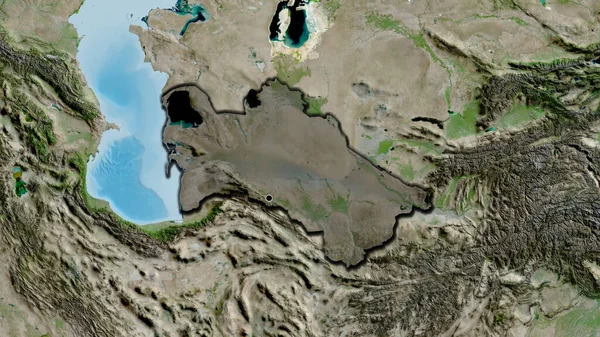 Närbild Turkmenistans Gränsområde Med Ett Mörkt Överdrag Satellitkarta Huvudpunkt Skalade — Stockfoto