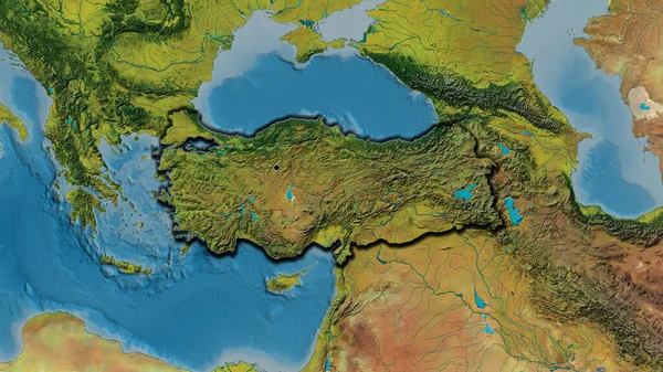 在地形图上对Turkiye边境地区进行密切监视 资本点 国家形状的斜边 — 图库照片