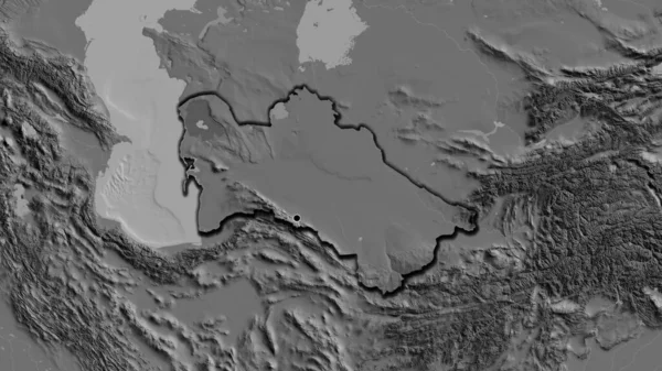 Κοντινό Πλάνο Της Παραμεθόριας Περιοχής Του Τουρκμενιστάν Χάρτη Σημάδι Κεφαλαίου — Φωτογραφία Αρχείου