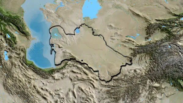 Close Zona Fronteiriça Turquemenistão Num Mapa Satélite Ponto Capital Bordas — Fotografia de Stock