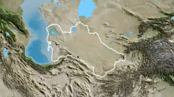 衛星地図上のトルクメニスタン国境地帯の閉鎖 資本ポイント 全国に光る — ストック写真