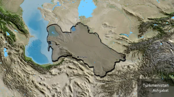 Detailní Záběr Pohraniční Oblasti Turkmenistánu Zvýrazňující Tmavou Vrstvu Satelitní Mapě — Stock fotografie