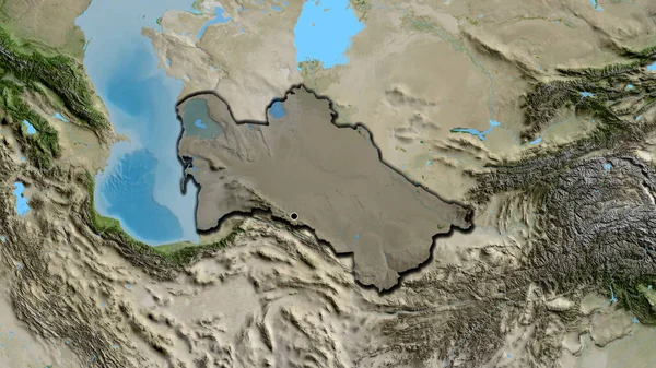 Detailní Záběr Pohraniční Oblasti Turkmenistánu Zvýrazňující Tmavou Vrstvu Satelitní Mapě — Stock fotografie