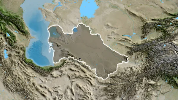 土库曼斯坦边境地区的特写镜头 用卫星地图上的黑暗阴影突出显示 资本点 风靡全国 — 图库照片