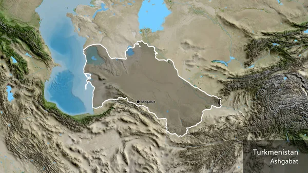 Närbild Turkmenistans Gränsområde Med Ett Mörkt Överdrag Satellitkarta Huvudpunkt Runt — Stockfoto