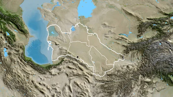 トルクメニスタン国境地域の閉鎖と衛星地図上のその地域の境界線 資本ポイント 全国の概要 — ストック写真