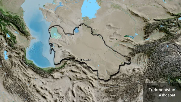 Närbild Turkmenistans Gränsområde Satellitkarta Huvudpunkt Skalade Kanter Landet Form Landets — Stockfoto