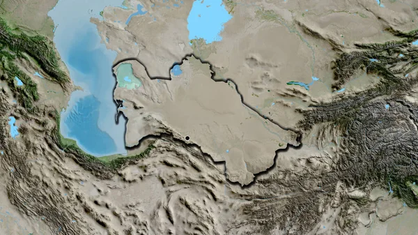 Primer Plano Zona Fronteriza Turkmenistán Mapa Satelital Punto Capital Bordes — Foto de Stock