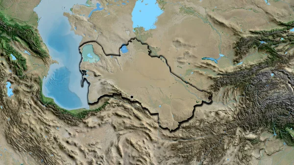 在卫星地图上对土库曼斯坦边境地区进行的密切监视 资本点 国家形状的斜边 — 图库照片