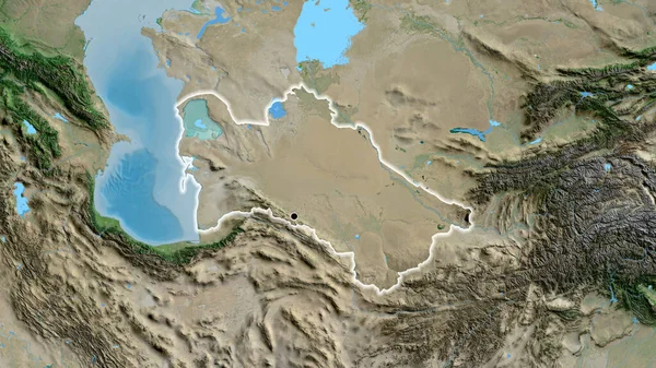衛星地図上のトルクメニスタン国境地帯の閉鎖 資本ポイント 全国に光る — ストック写真