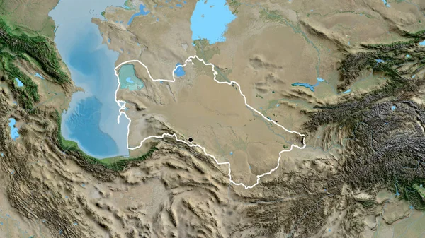Närbild Turkmenistans Gränsområde Satellitkarta Huvudpunkt Skissera Runt Landet Form — Stockfoto
