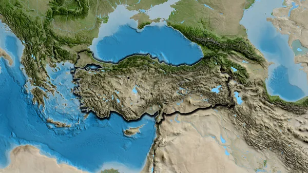 Gros Plan Frontière Turkiye Sur Une Carte Satellite Point Capital — Photo