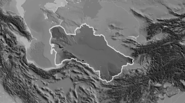 Detailní Záběr Pohraniční Oblasti Turkmenistánu Zdůrazňující Tmavou Vrstvu Mapě Stupních — Stock fotografie