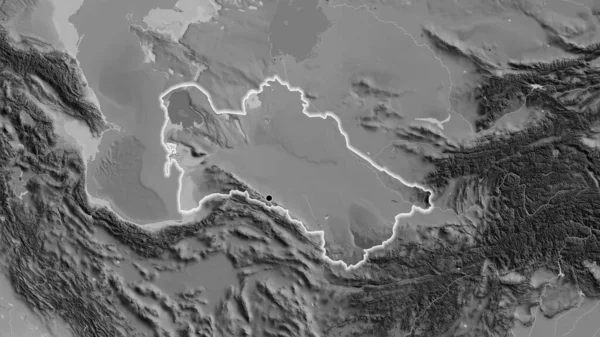 Közelkép Türkmenisztáni Határ Menti Területről Egy Szürkeárnyalatos Térképen Remek Pont — Stock Fotó