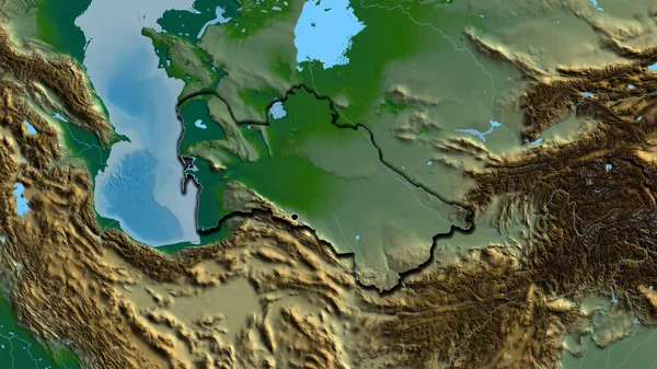 Zbliżenie Strefy Przygranicznej Turkmenistanu Fizycznej Mapie Główny Punkt Ścinane Krawędzie — Zdjęcie stockowe