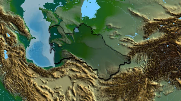 Detailní Záběr Pohraniční Oblasti Turkmenistánu Zvýrazňující Tmavou Vrstvu Fyzické Mapě — Stock fotografie