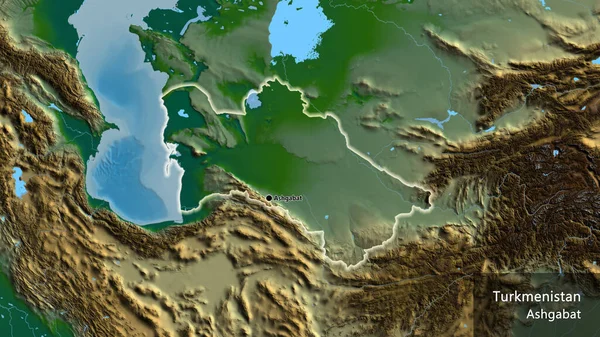 Primer Plano Zona Fronteriza Turkmenistán Mapa Físico Punto Capital Brillan — Foto de Stock