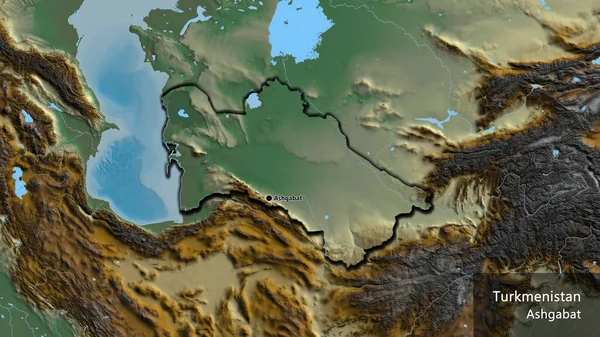Närbild Turkmenistans Gränsområde Katastrofkarta Huvudpunkt Skalade Kanter Landet Form Landets — Stockfoto