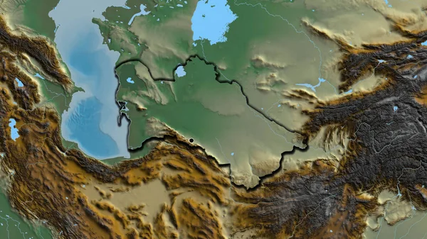 Plano Perto Zona Fronteiriça Turquemenistão Num Mapa Socorro Ponto Capital — Fotografia de Stock