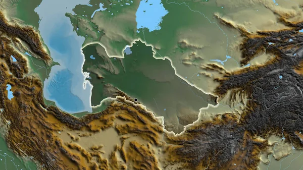 Detailní Záběr Pohraniční Oblasti Turkmenistánu Tmavým Překrytím Reliéfní Mapě Fakt — Stock fotografie