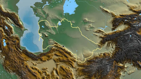 Primer Plano Zona Fronteriza Turkmenistán Mapa Relieve Punto Capital Esquema —  Fotos de Stock