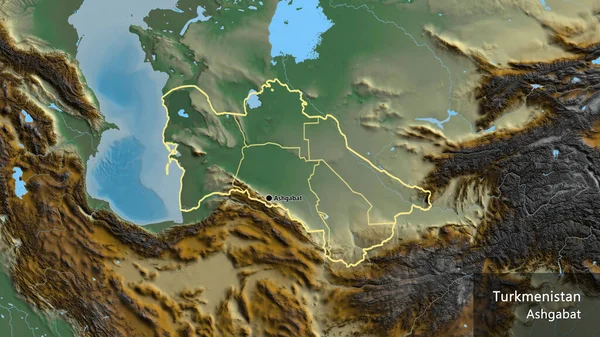 Zbliżenie Strefy Przygranicznej Turkmenistanie Jej Granic Regionalnych Mapie Pomocy Humanitarnej — Zdjęcie stockowe