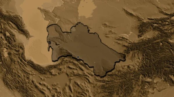 Крупним Планом Висвітлюється Прикордонна Зона Туркменістану Темним Накладанням Карту Підвищення — стокове фото
