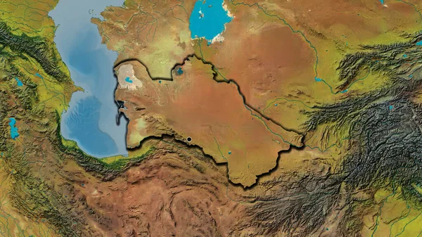 Zbliżenie Strefy Przygranicznej Turkmenistanu Mapie Topograficznej Główny Punkt Ścinane Krawędzie — Zdjęcie stockowe