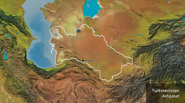 Gros Plan Zone Frontalière Turkménistan Sur Une Carte Topographique Point — Photo