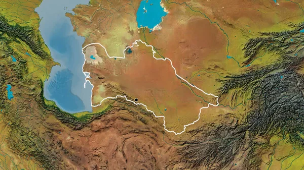 Primer Plano Zona Fronteriza Turkmenistán Mapa Topográfico Punto Capital Esquema — Foto de Stock