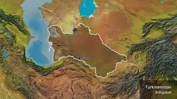 Close Dari Perbatasan Turkmenistan Menyoroti Dengan Overlay Gelap Pada Peta — Stok Foto