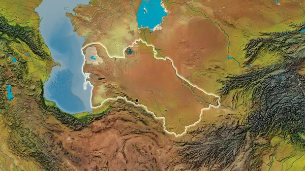 Gros Plan Zone Frontalière Turkménistan Sur Une Carte Topographique Point — Photo