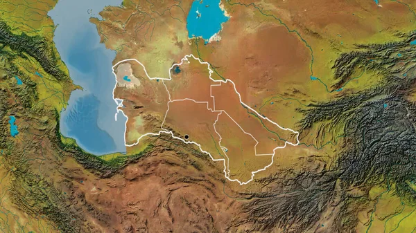 Крупный План Приграничной Территории Туркменистана Региональных Границ Топографической Карте Отличный — стоковое фото