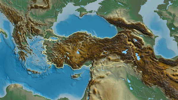 Κοντινό Πλάνο Της Παραμεθόριας Περιοχής Turkiye Χάρτη Βοήθειας Σημάδι Κεφαλαίου — Φωτογραφία Αρχείου