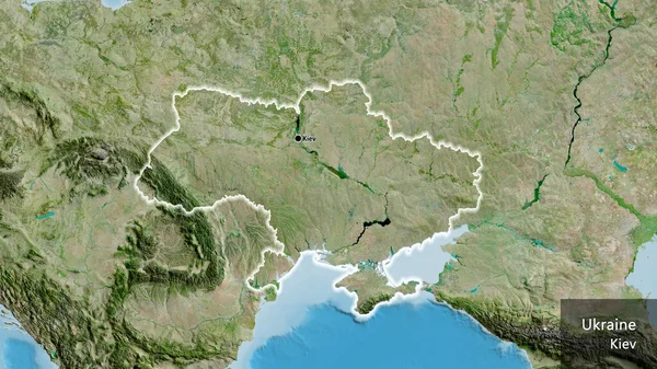 在卫星地图上对乌克兰边境地区进行了近距离调查 资本点 风靡全国各地 国家及其首都的英文名称 — 图库照片