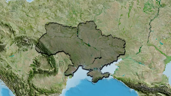 乌克兰边境地区的特写镜头 用卫星地图上的黑暗覆盖突出显示 资本点 国家形状的斜边 — 图库照片
